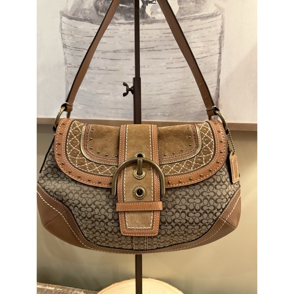 Coach Vintage Buckle Y2K Soho F11517 Signature Suede Studded  Patchwork Hobo Bag - Picture 1 of 16